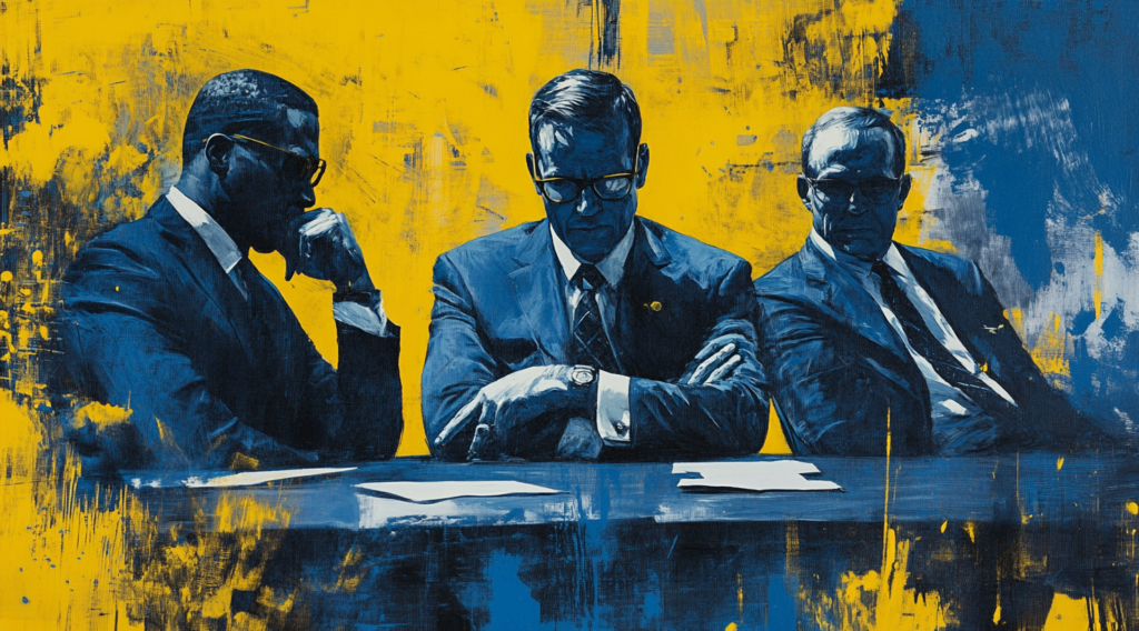 Three Men Sitting At Table Navigating FEC Regulations For Political Campaign