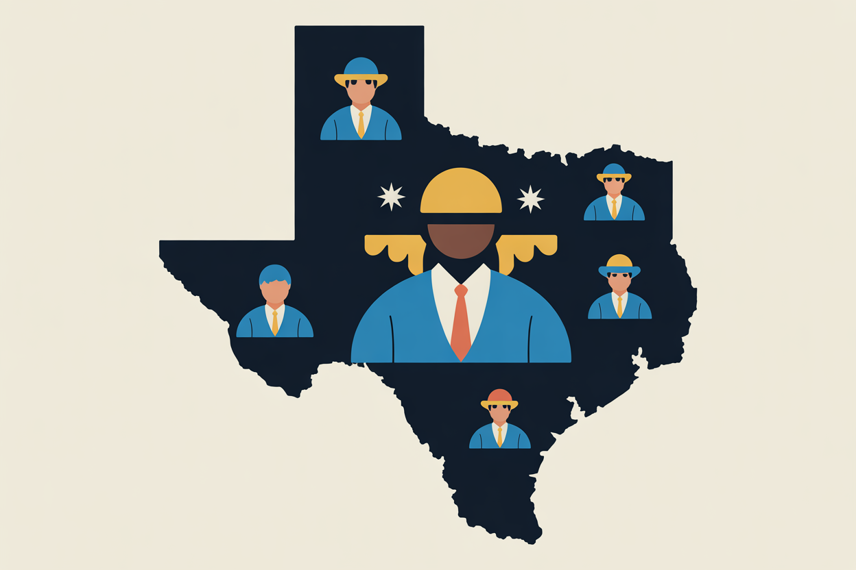 Map of Texas with election-themed graphics for the 2026 governor's race.