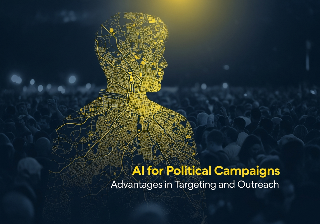 Democratic campaign staff analyzing voter data on screens using AI tools