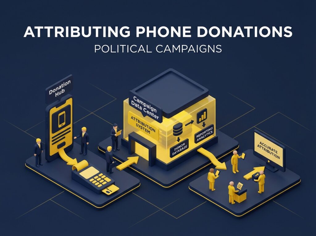 Political campaign staff viewing donation attribution data on a tablet