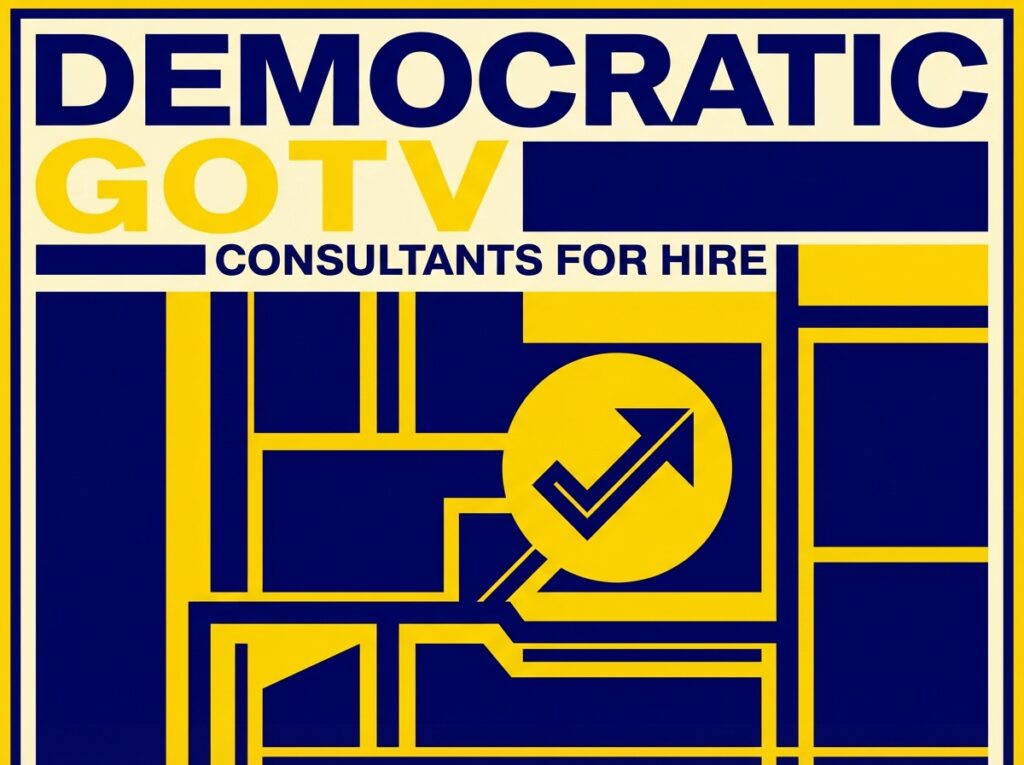 Campaign manager reviewing Democratic GOTV consultants pricing and strategy on a tablet