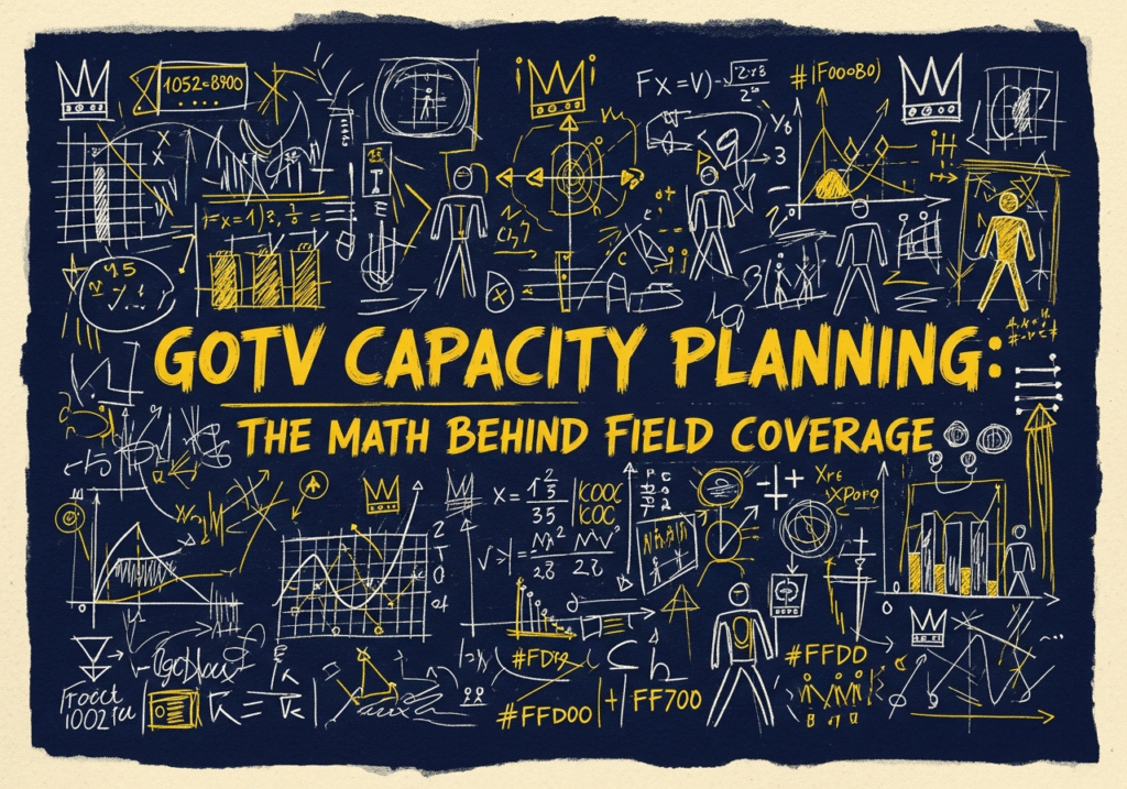 Campaign manager reviewing GOTV capacity planning map and field coverage data