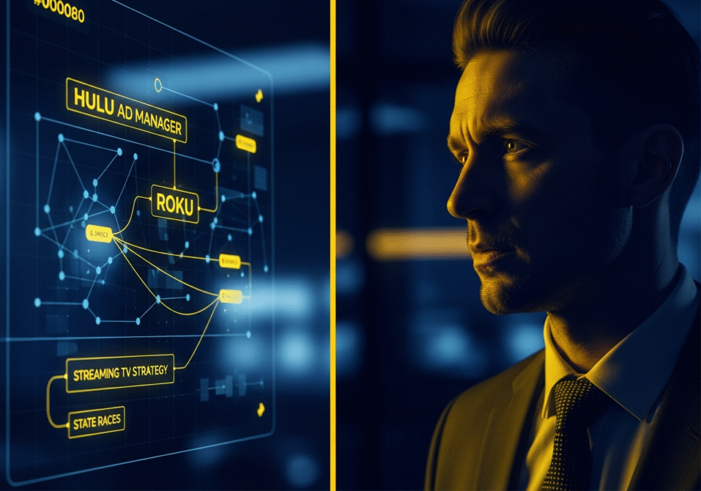 Hulu Ad Manager vs Roku interface showing political ad targeting options