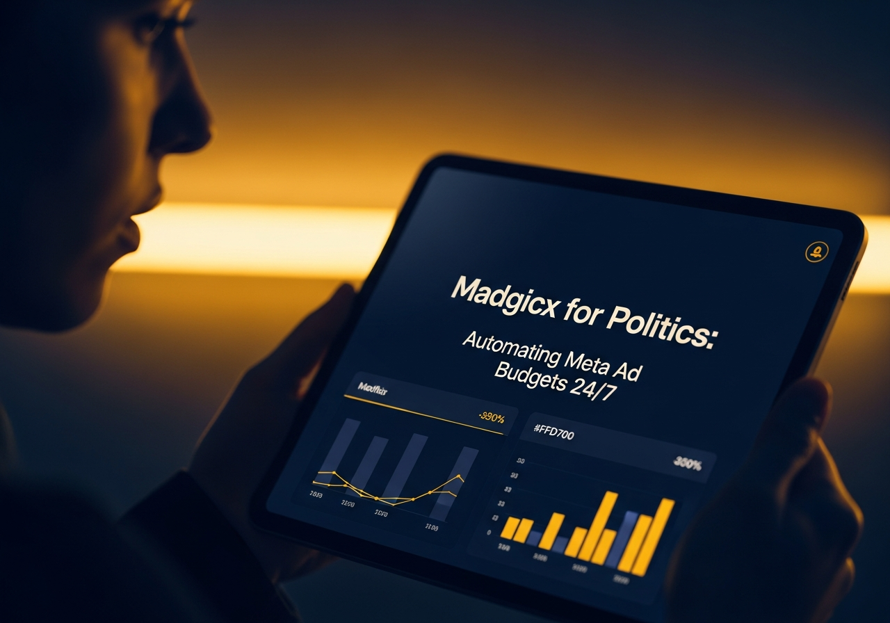 Madgicx for Politics dashboard showing automated budget rules for a democratic campaign