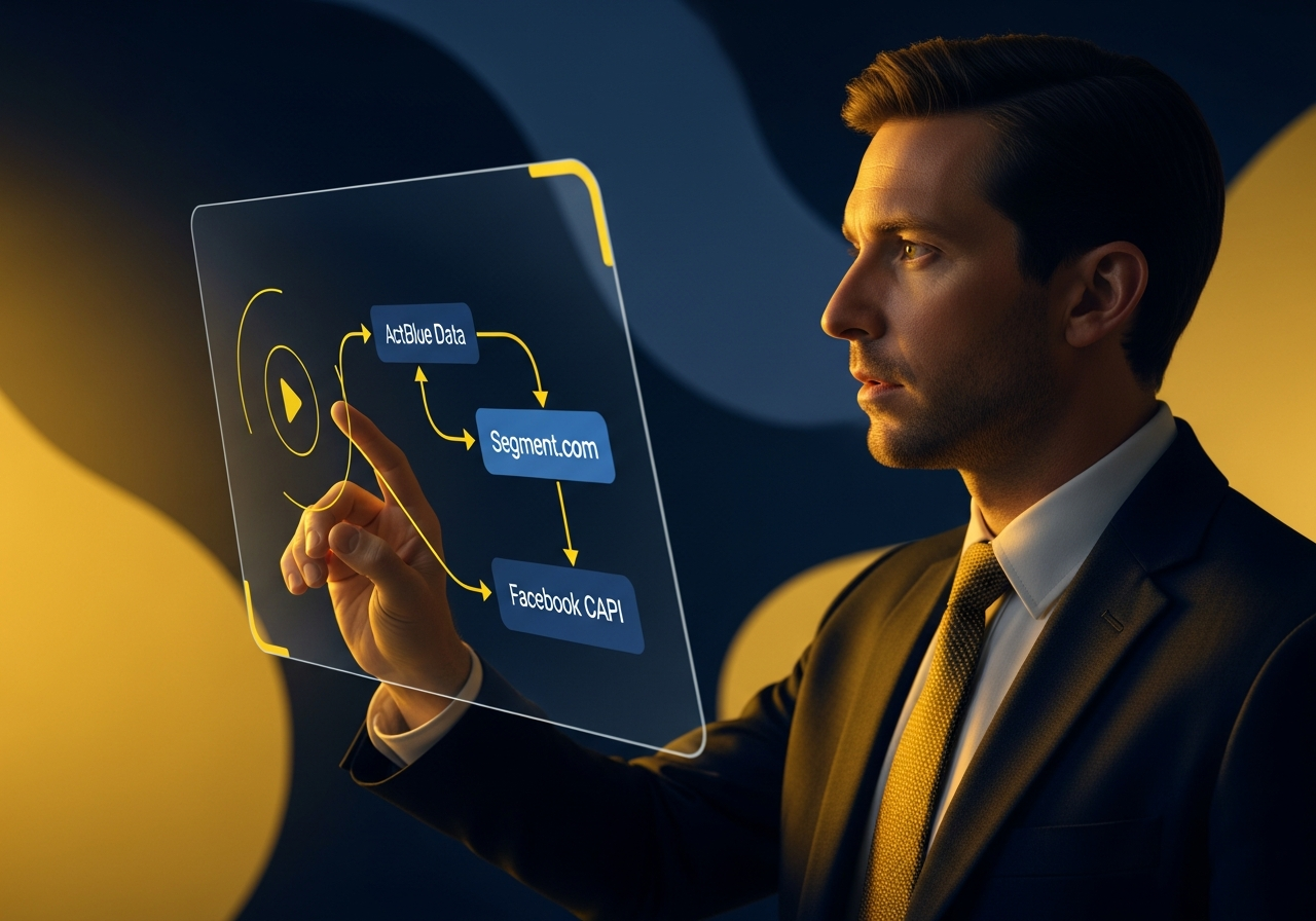 Diagram showing data flow from ActBlue to Segment to Facebook CAPI for political campaigns