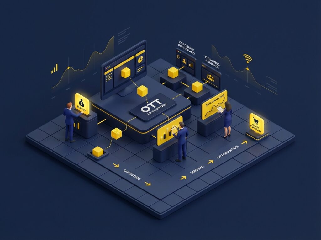 Smart OTT Buying for First-Time Candidates graph showing targeted reach vs broadcast