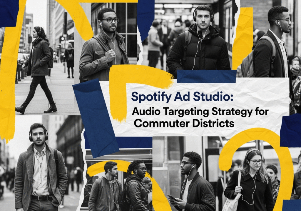 Spotify Ad Studio dashboard showing audio targeting strategy for commuter districts