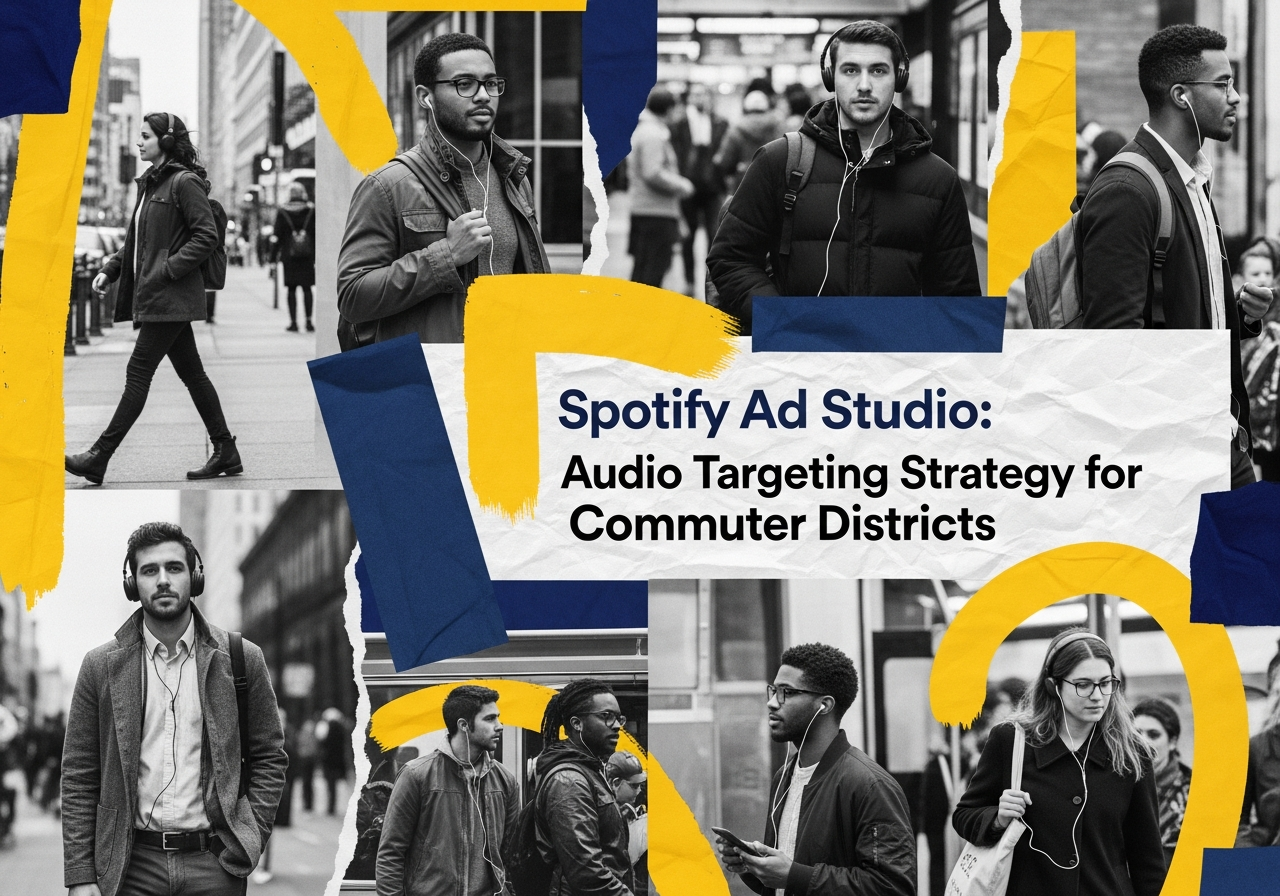 Spotify Ad Studio dashboard showing audio targeting strategy for commuter districts