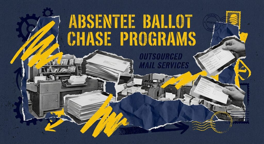 Democratic absentee ballot chase mailer on a desk