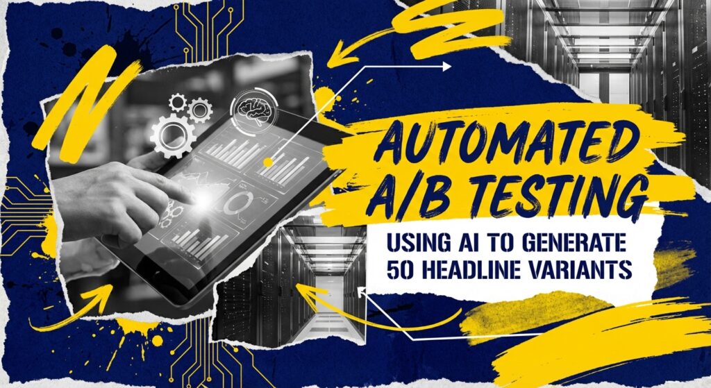 Campaign staff analyzing automated A/B testing results for 50 headline variants on a monitor