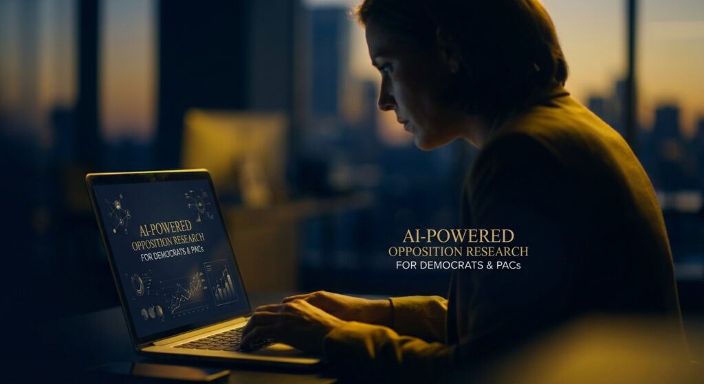 Dashboard showing data analytics for AI-Powered Opposition Research For Democrats & PACs