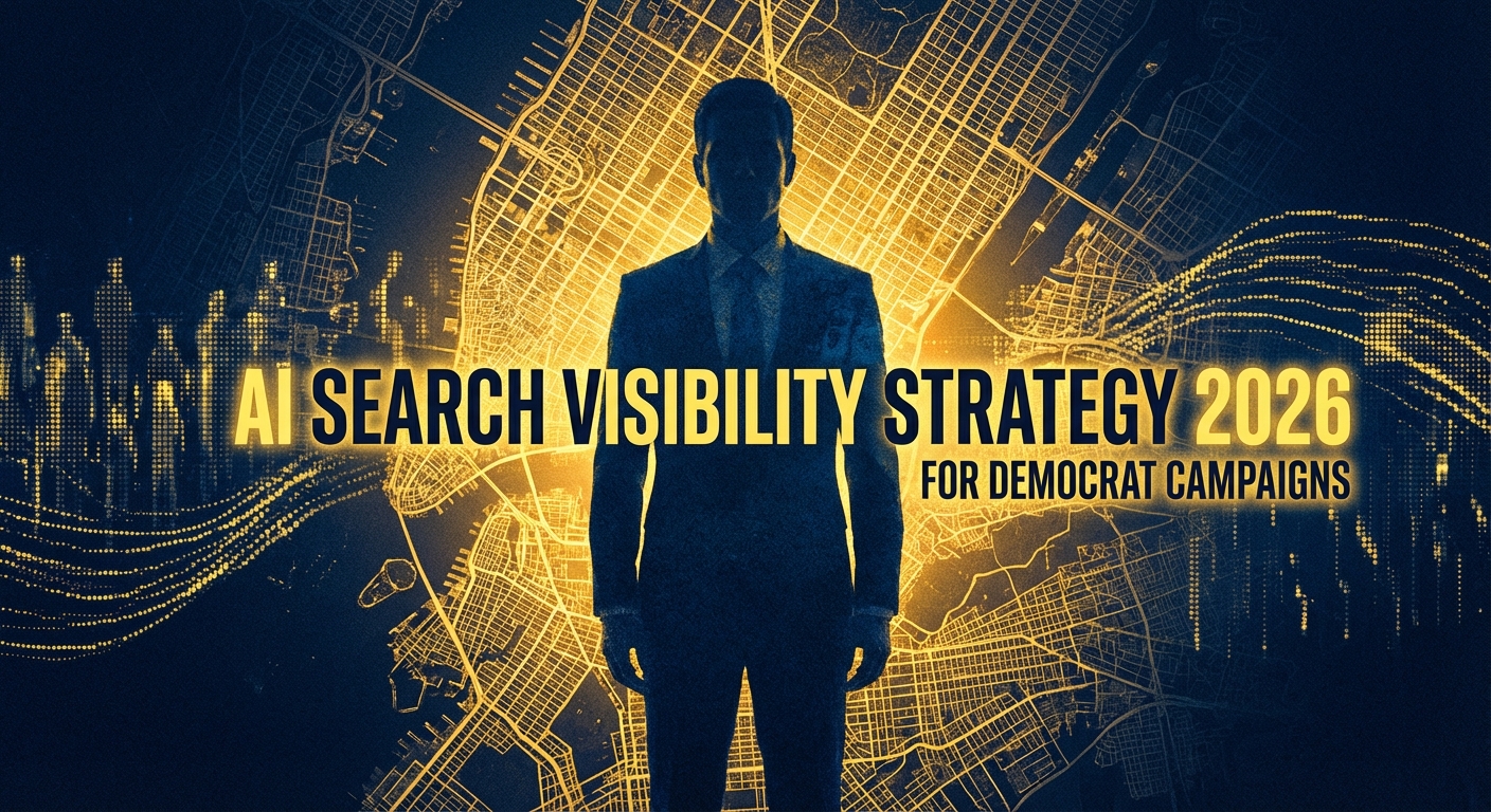 Dashboard showing AI search visibility metrics for a Democratic candidate