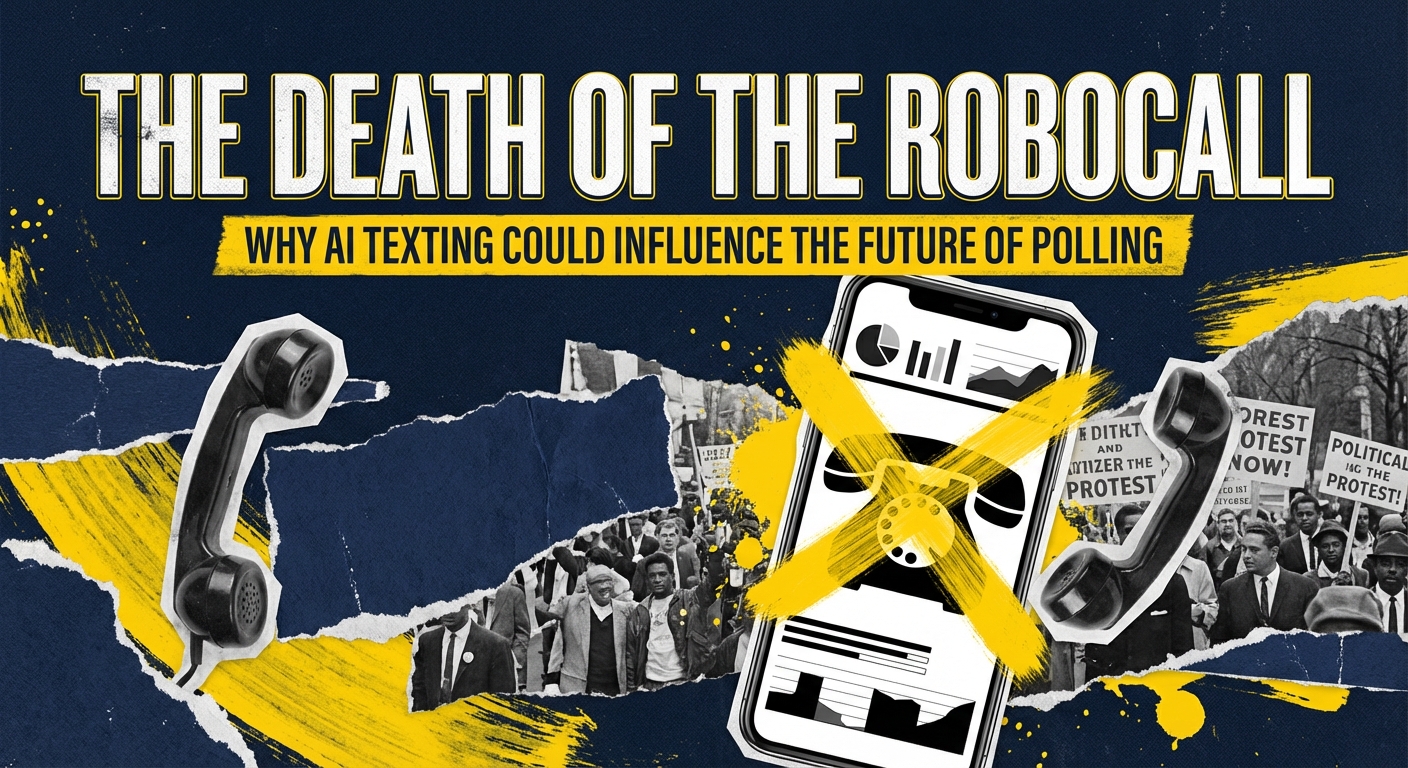 A campaign volunteer utilizing AI texting software on a laptop to analyze polling data.