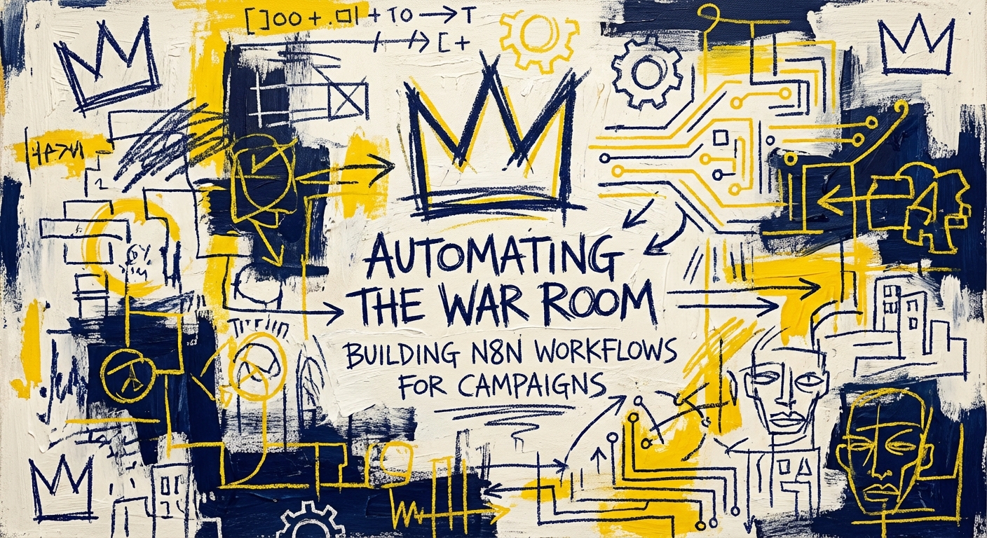 Democratic campaign war room staff monitoring automated data workflows on multiple screens