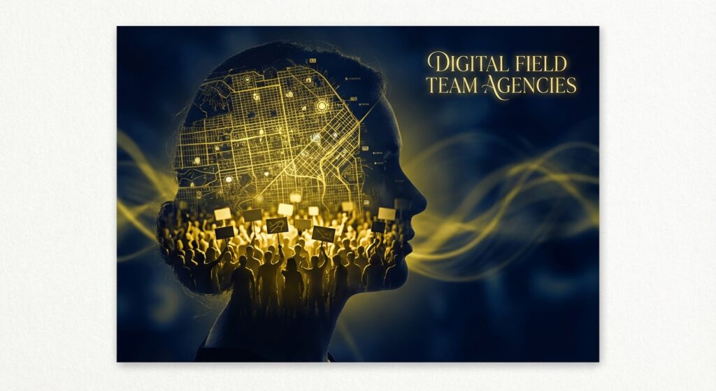 Campaign staff using tablets and phones for digital field organizing in a Democratic campaign office