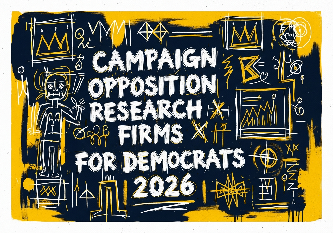 Democratic campaign staff analyzing opposition research data on monitors
