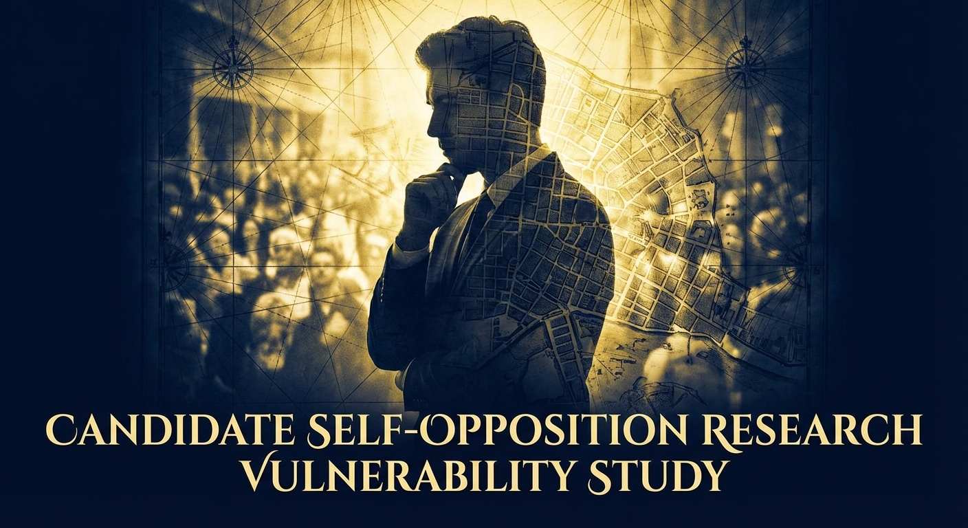 Candidate Self-Opposition Research Vulnerability Study document on a desk with glasses