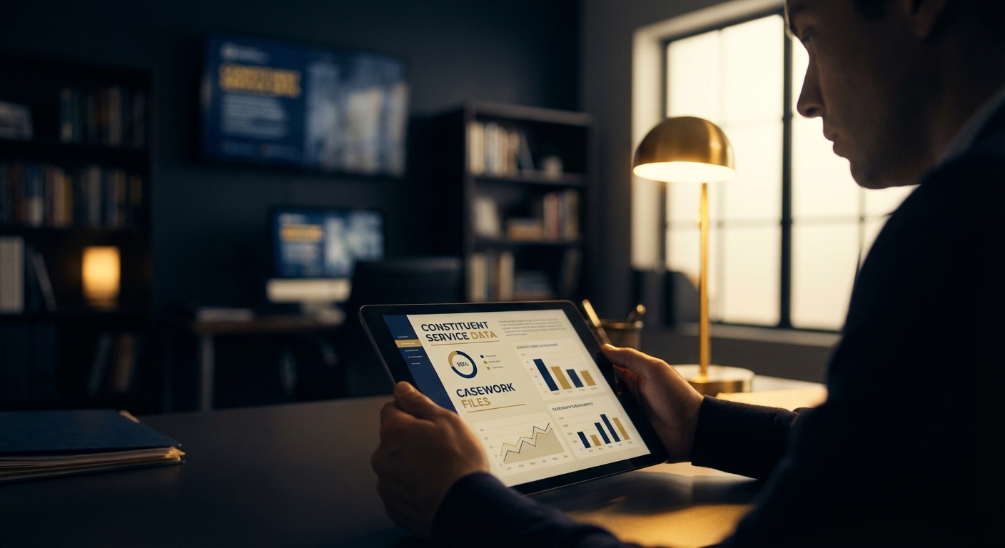 Democratic campaign team analyzing constituent service data for voter targeting