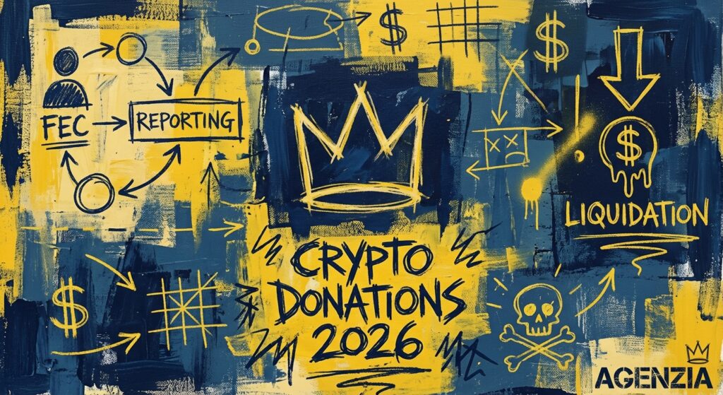 Mobile phone displaying crypto donation interface for a democratic campaign