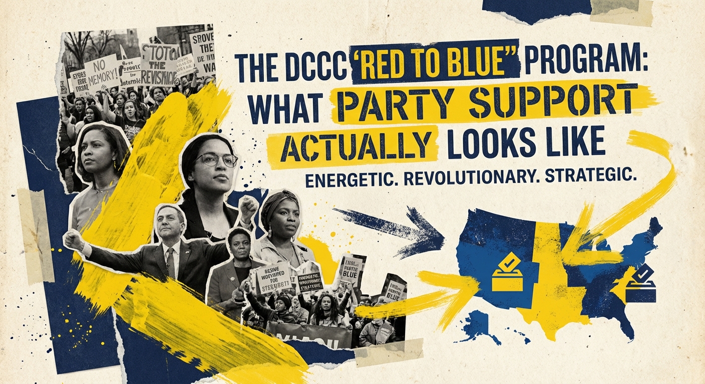 A Democratic campaign strategy meeting analyzing the DCCC Red to Blue program battlefield map.