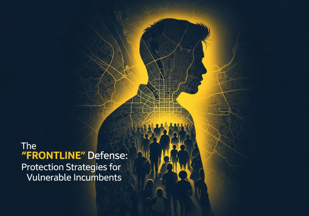 Democratic incumbent reviewing campaign strategy map with consultants