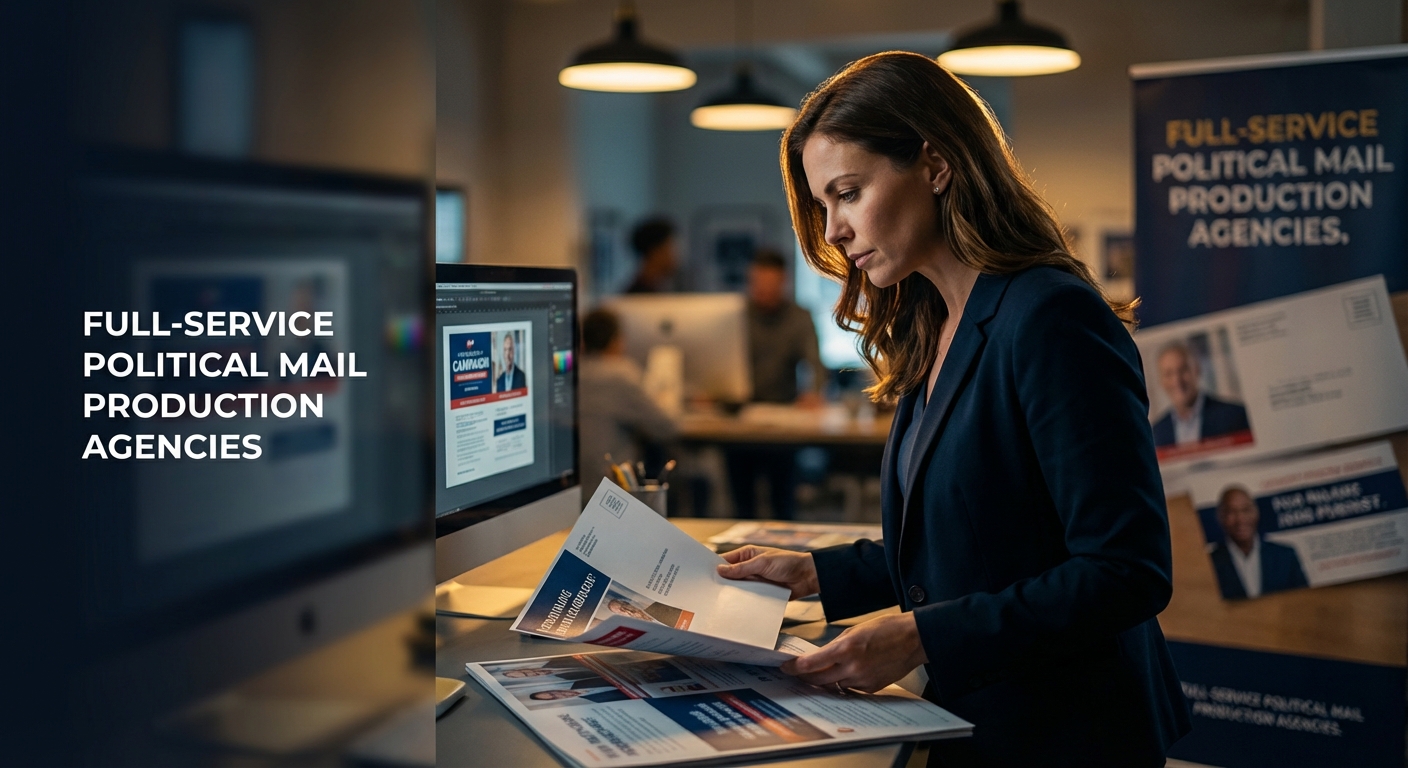 Democratic candidate reviewing proofs from full-service political mail production agencies