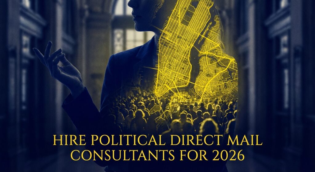 Political direct mail consultant reviewing union printed postcards