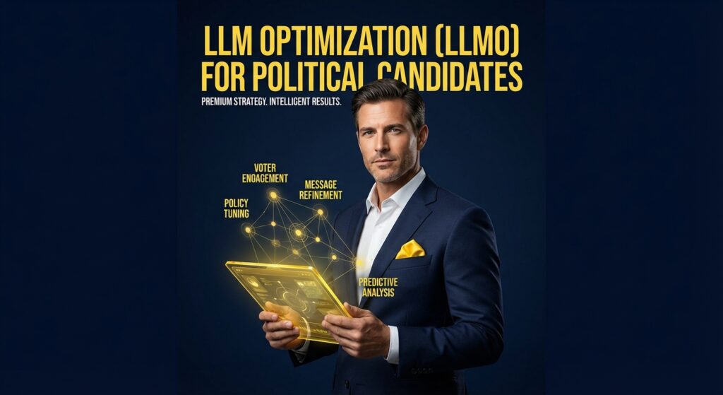 LLM Optimization (LLMO) For Political Candidates workflow showing data analysis and message targeting