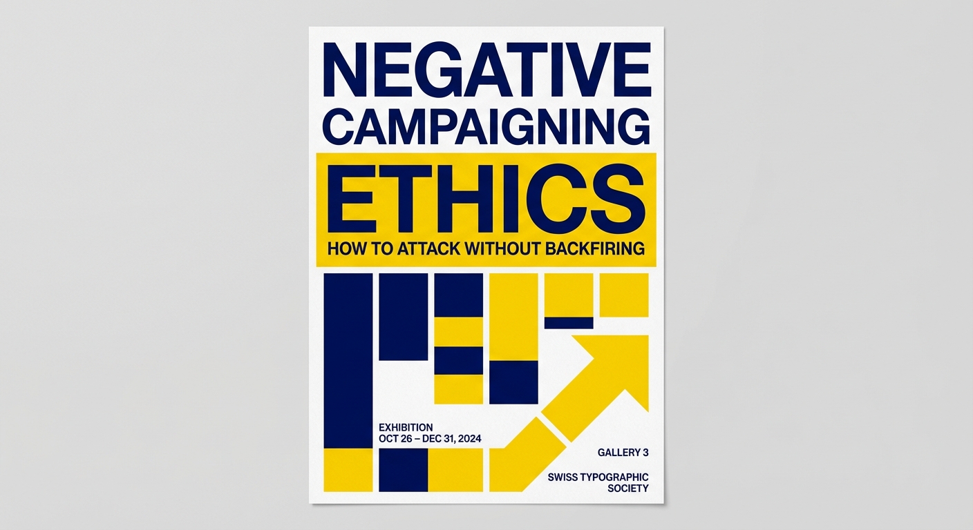 Democratic campaign manager reviewing negative campaigning ethics strategies on a tablet