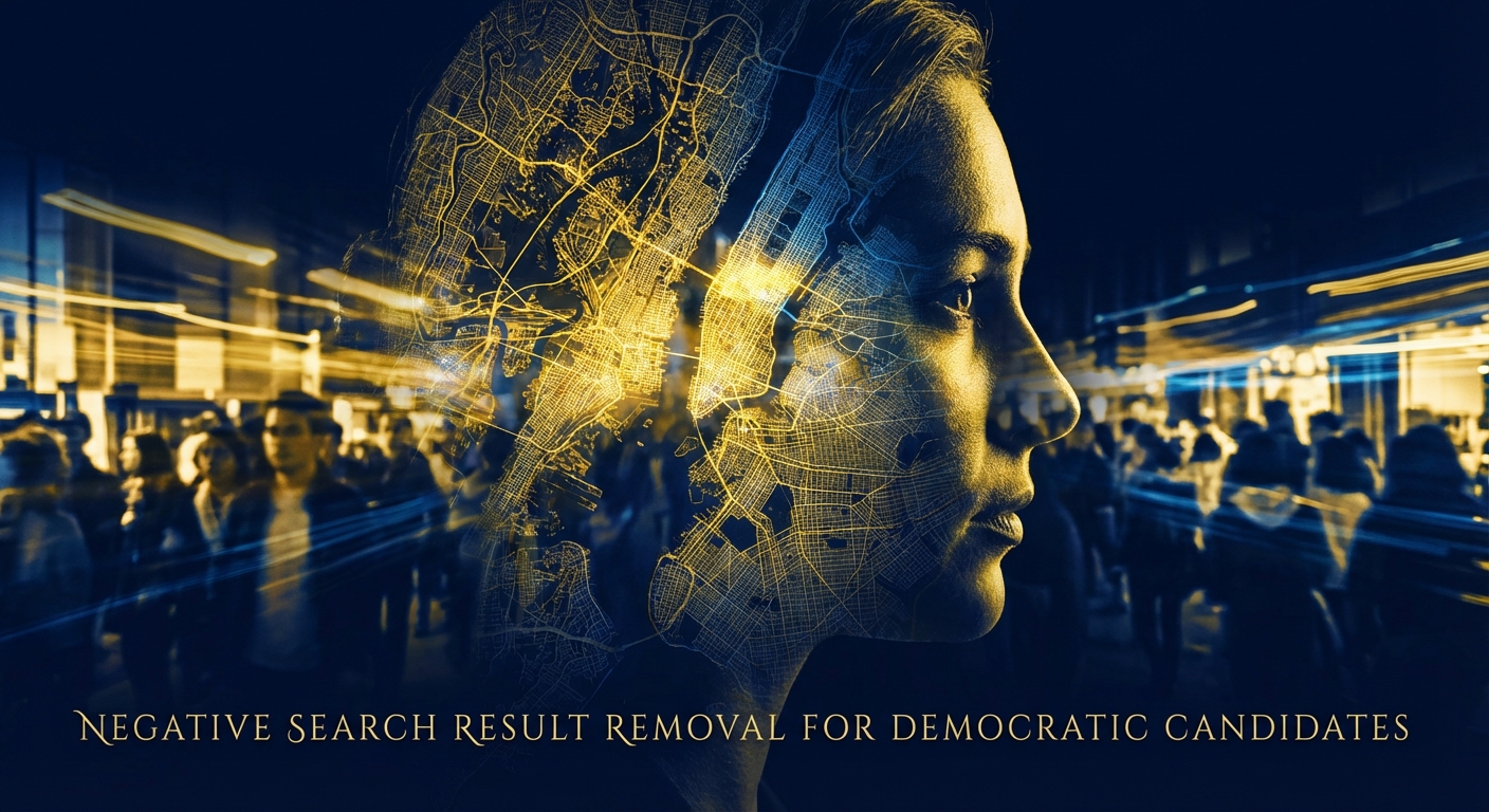 Democratic candidate reviewing search results on a tablet with campaign staff