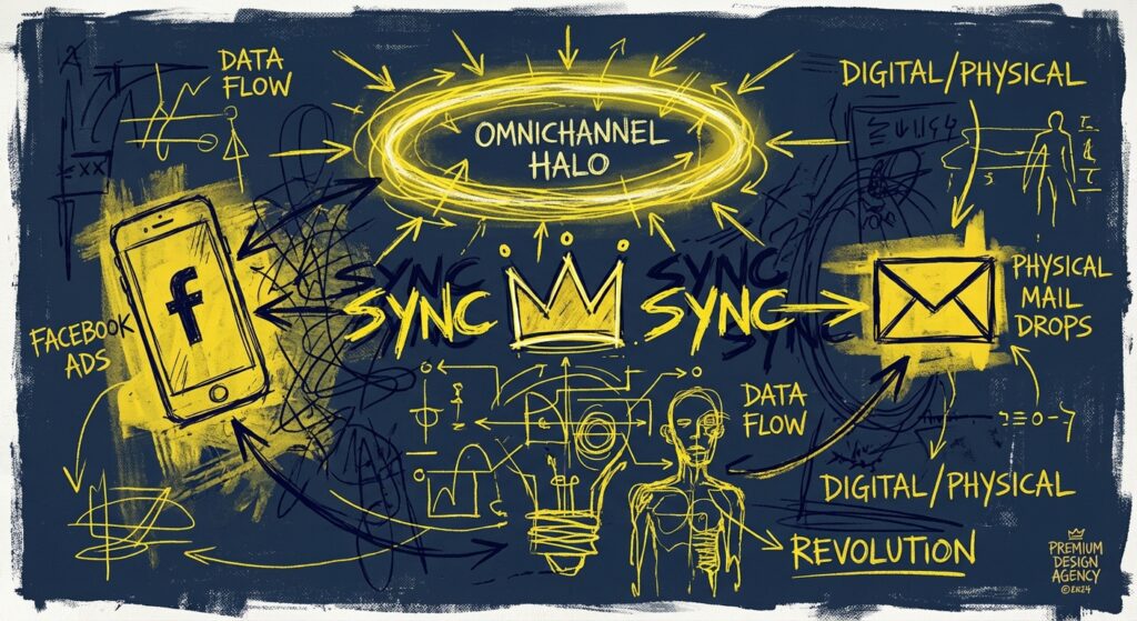 Voter holding a political mailer while seeing a matching Facebook ad on a smartphone.