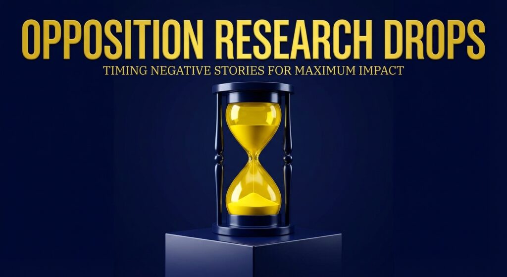 Political strategist analyzing opposition research documents for a Democratic campaign