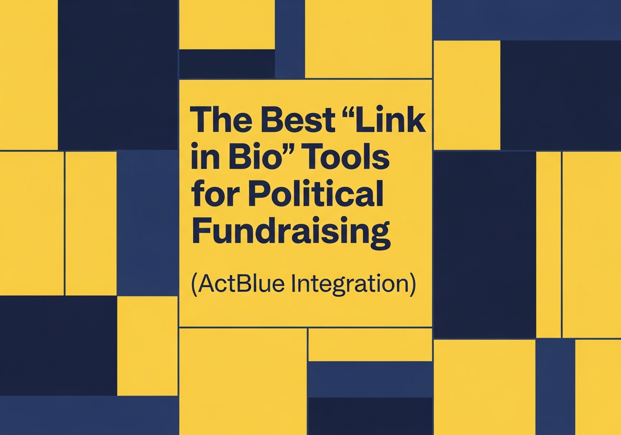 Smartphone displaying a political campaign link in bio page with ActBlue donation button