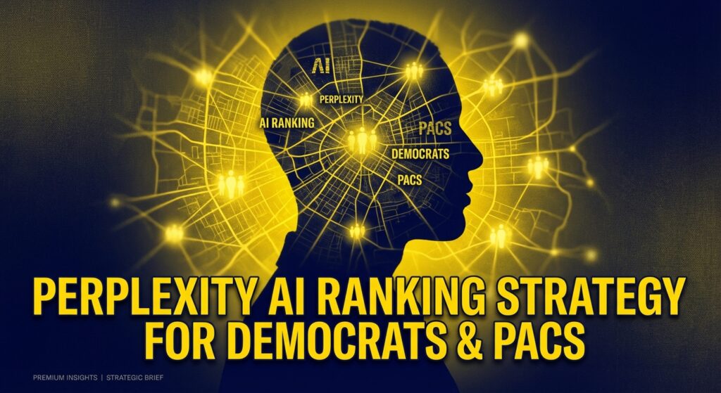 Democratic campaign staff analyzing Perplexity AI search results on a digital dashboard