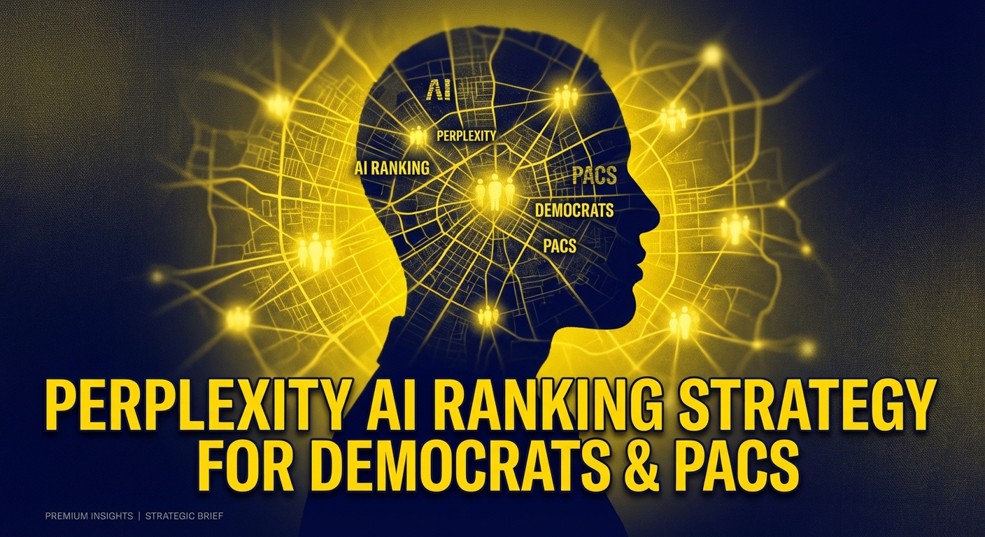 Democratic campaign staff analyzing Perplexity AI search results on a digital dashboard