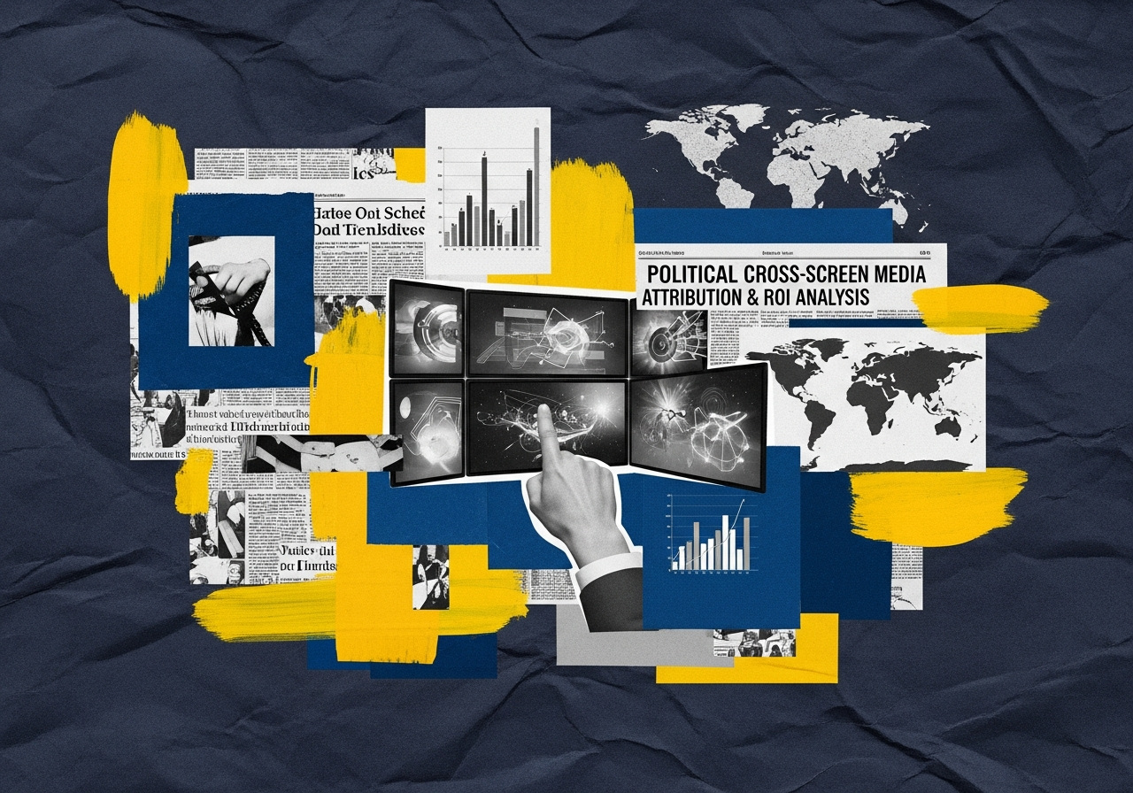 Political Cross-Screen Media Attribution & ROI Analysis dashboard showing voter segments