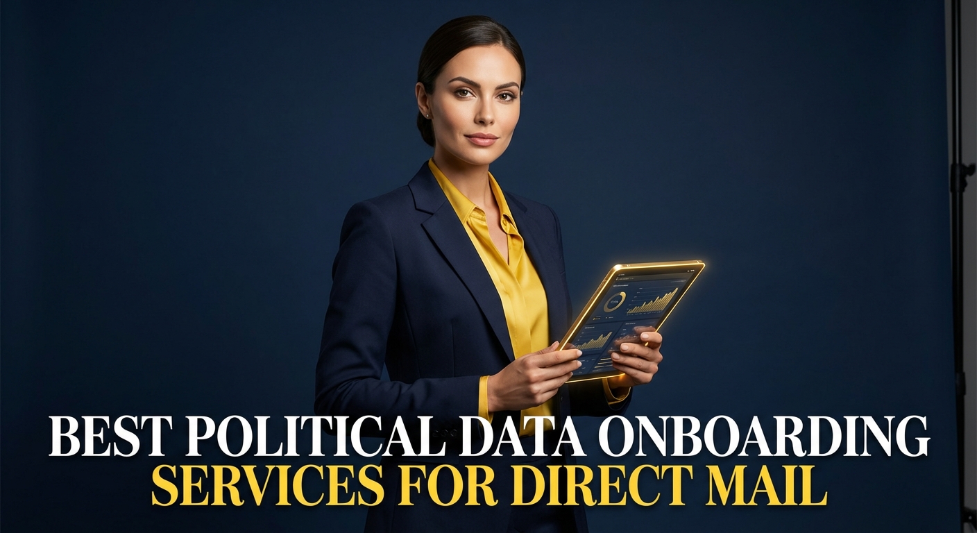 Democratic campaign manager reviewing direct mail data onboarding strategy on a laptop