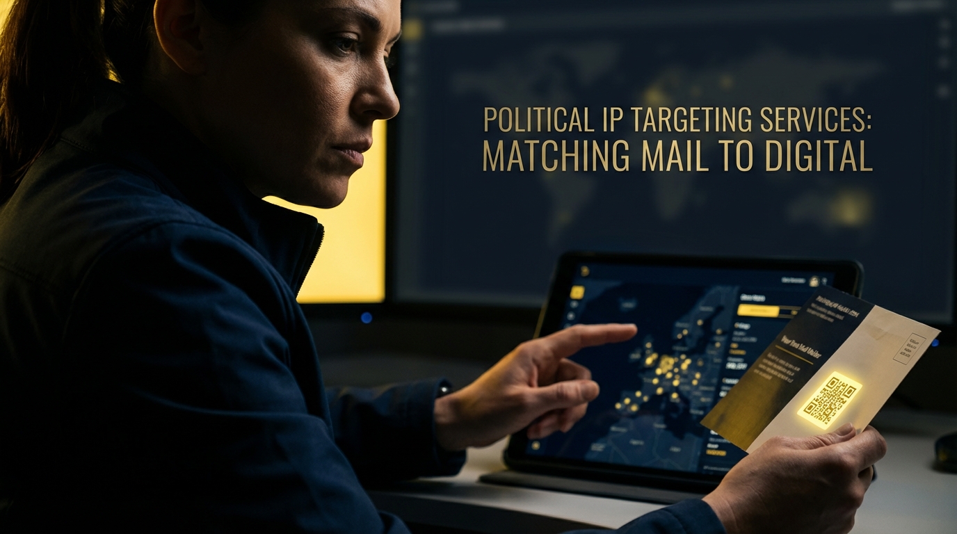 Political IP Targeting Services Matching Mail to Digital dashboard showing voter household data