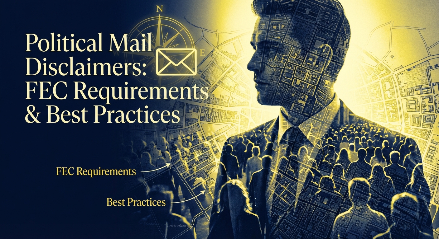 A graphic showing a correct political mail disclaimer box on a Democratic campaign mailer.