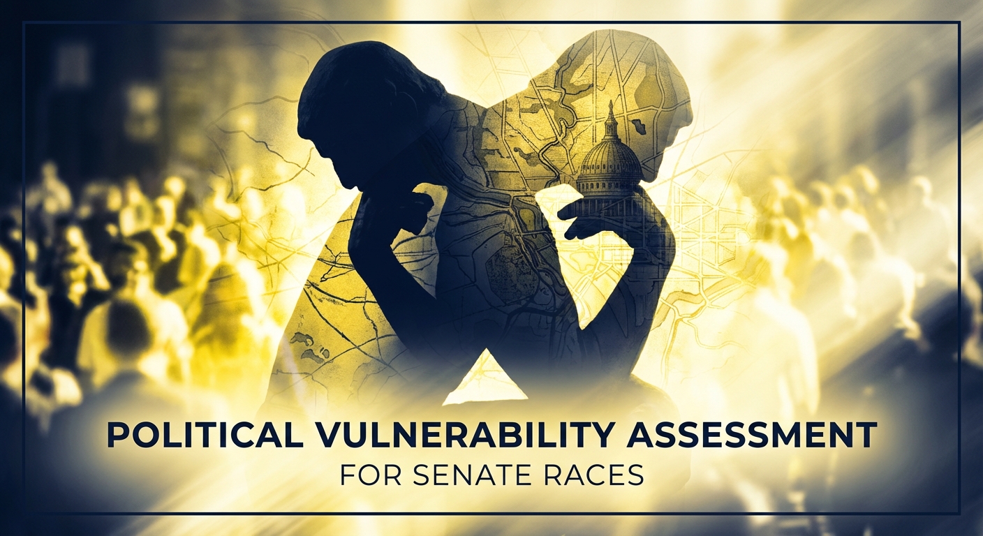 Political Vulnerability Assessment For Senate Races showing cybersecurity lock on digital map