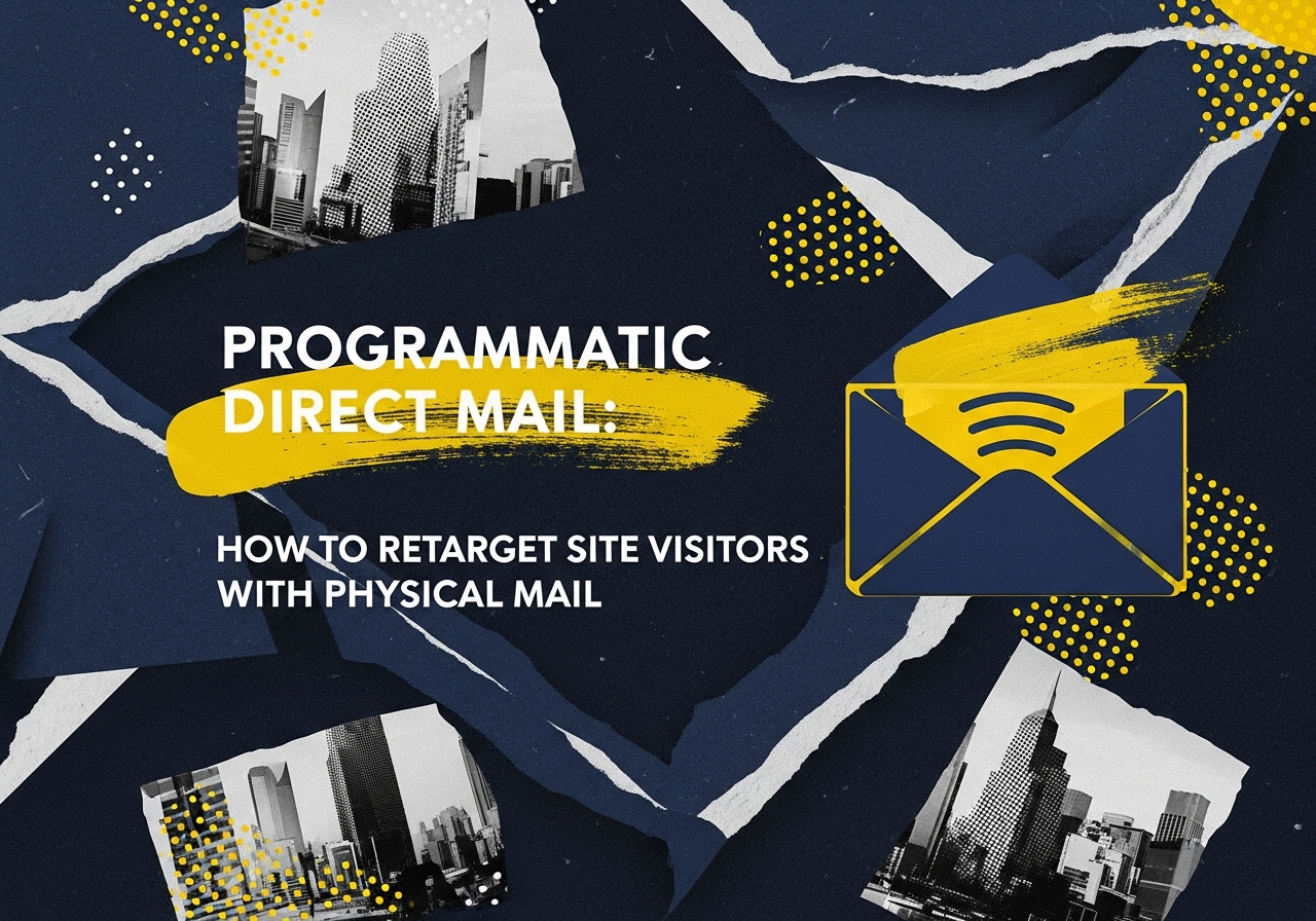 Programmatic direct mail workflow showing website visitor to physical mailbox integration