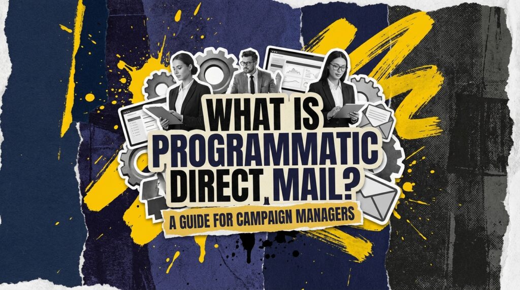 Democratic campaign manager reviewing programmatic direct mail analytics dashboard