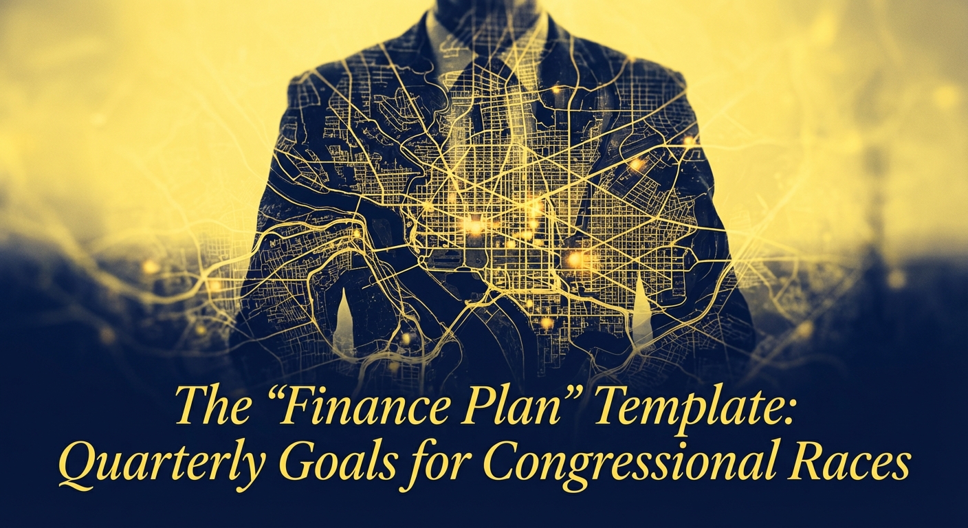 Democratic campaign finance director reviewing quarterly goals on a laptop