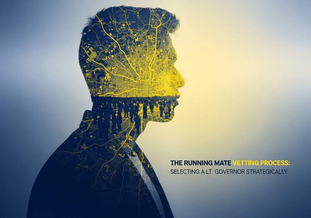 Democratic gubernatorial candidate reviewing vetting files with strategy team