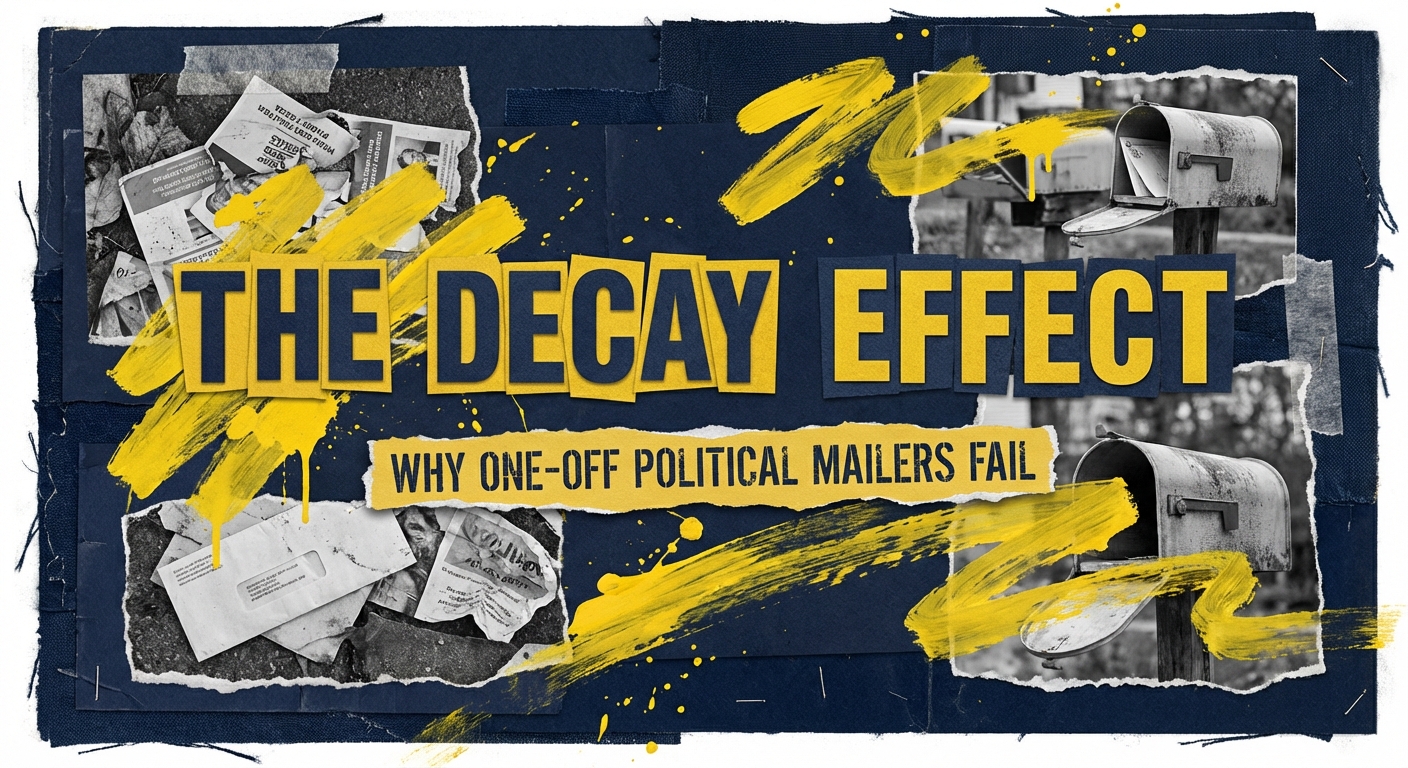 A stack of political mailers representing The Decay Effect: Why One-Off Political Mailers Fail