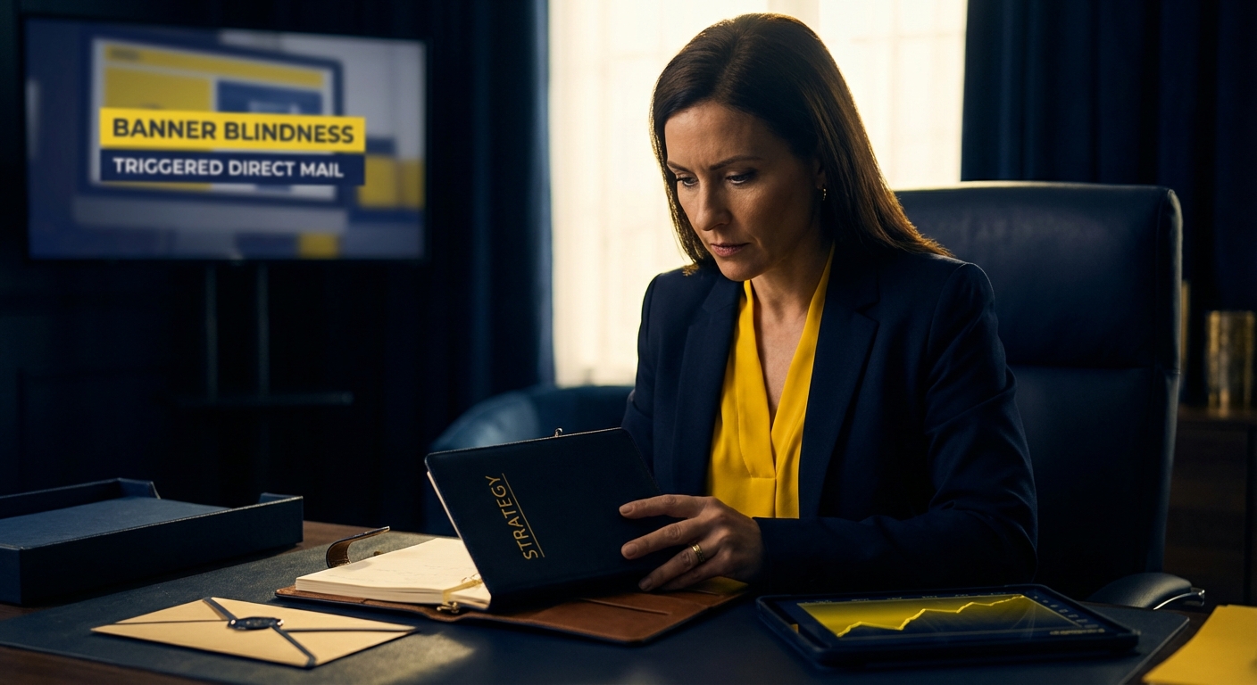 Democratic campaign direct mailer on a kitchen table countering banner blindness
