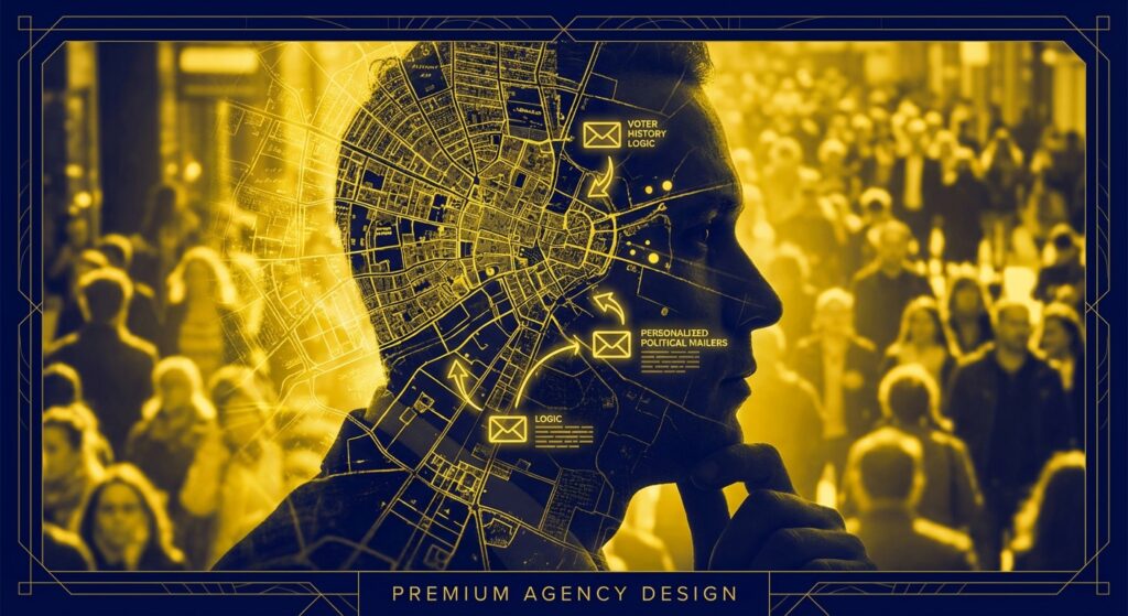 Stack of personalized political mailers utilizing voter history logic ready for USPS delivery