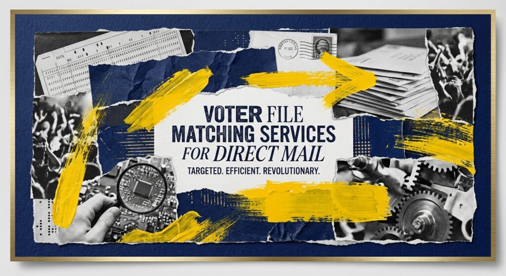 Democratic campaign staff reviewing voter file matching data for direct mail strategy